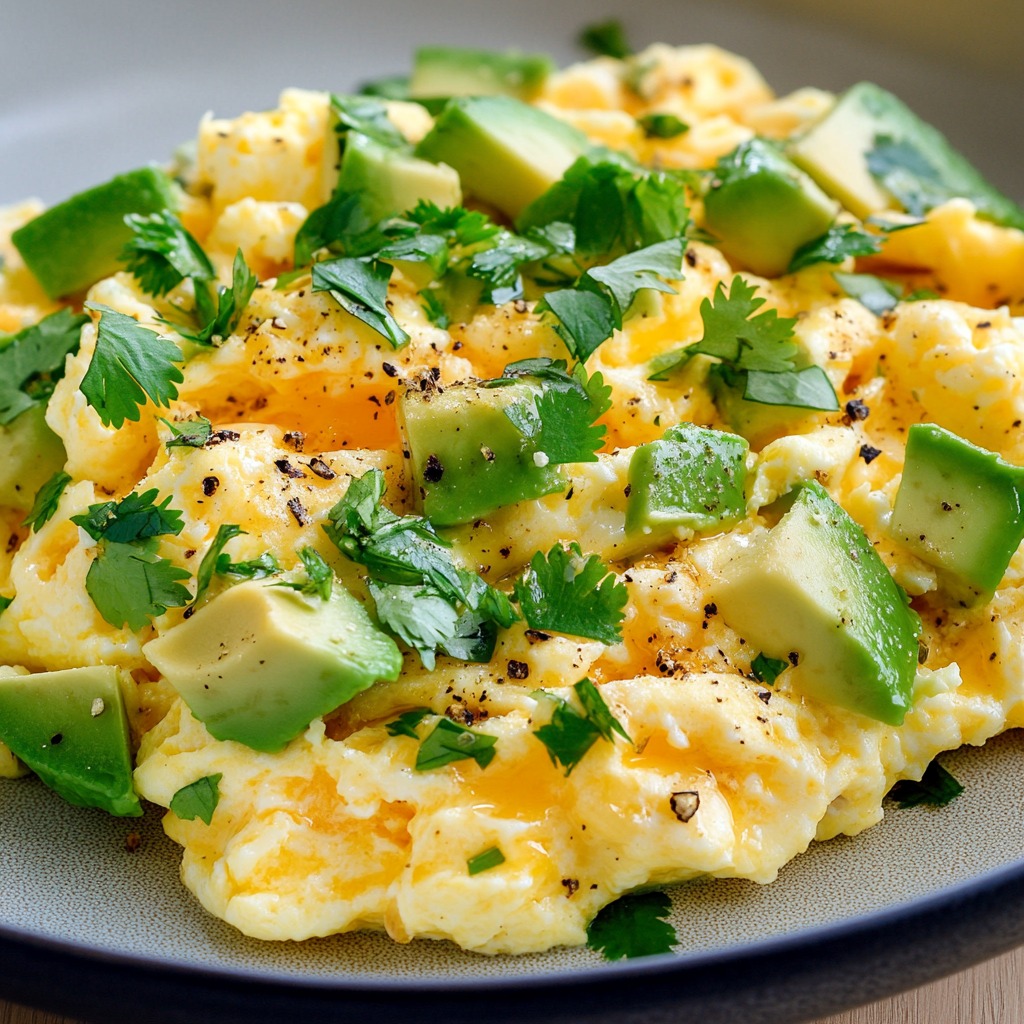 la Recettes Œufs brouillés crémeux à l’avocat et coriandre