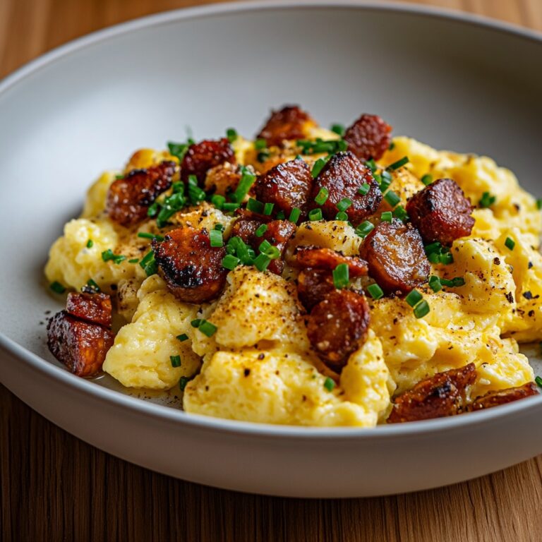 Œufs brouillés crémeux au chorizo et ciboulette