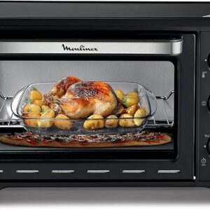 Moulinex Four posable 33 L, Chaleur tournante, Convection de pointe, 6 modes de cuisson, Thermostat réglable jusqu’à 240 °C, Timer 120 min, Grille réversible, Maniques silicone, Optimo Noir OX464811