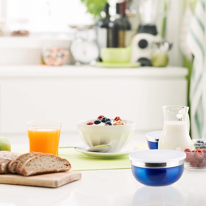 Saladiers Inox avec Couvercle Relaxdays Lot 4 Bols Mélangeurs Empilables – Image 3