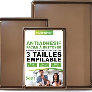 Plaques de Cuisson Antiadhésives NutriChef Lot de 3 en Acier Carbone
