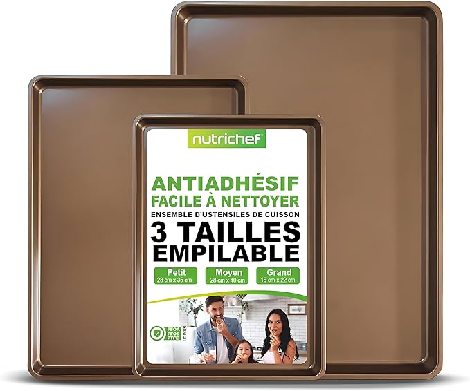 Plaques de Cuisson Antiadhésives NutriChef Lot de 3 en Acier Carbone