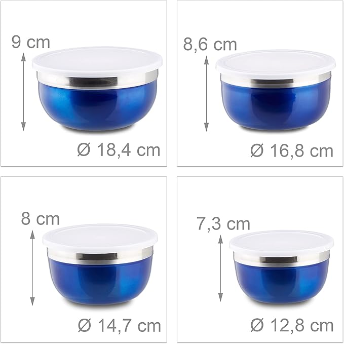 Saladiers Inox avec Couvercle Relaxdays Lot 4 Bols Mélangeurs Empilables – Image 2